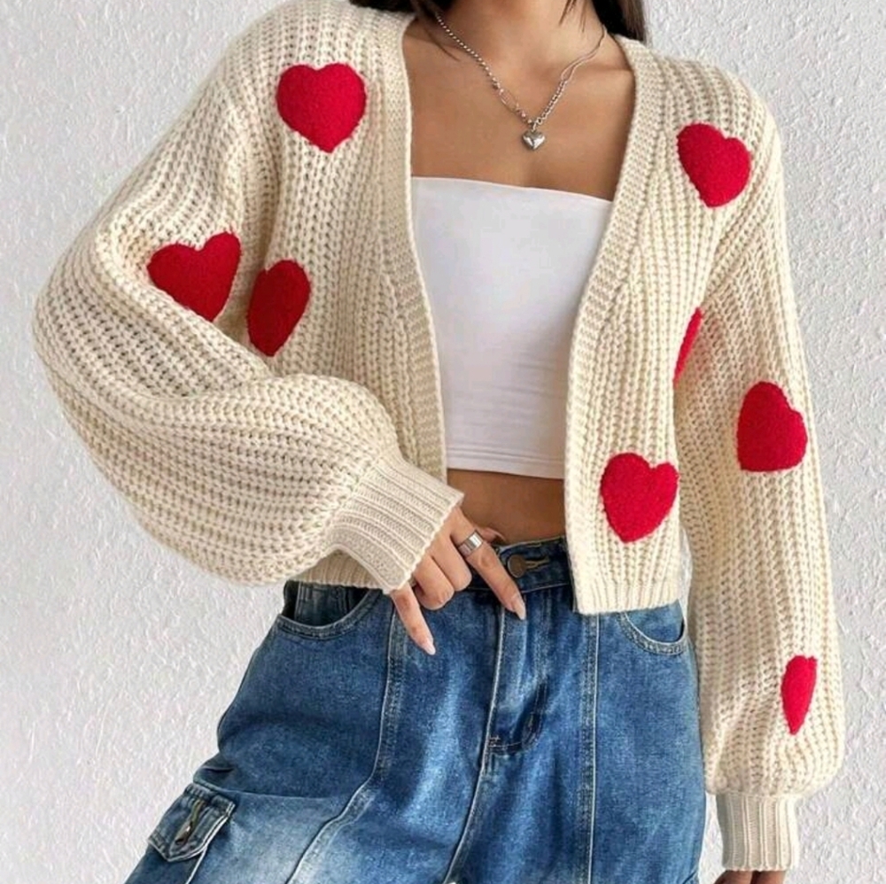 Cream Heart Patterned Sweater - image 8